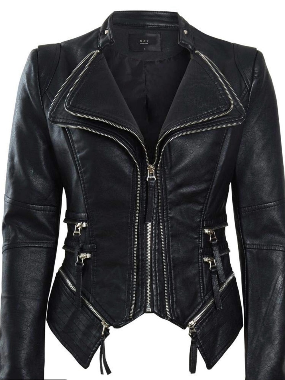 C & H Faux Leather Moto Jacket in Black Size Small